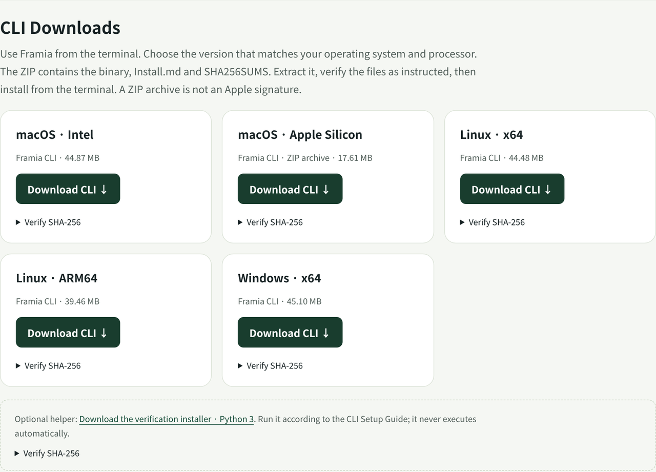 Choose the CLI download for your operating system and processor