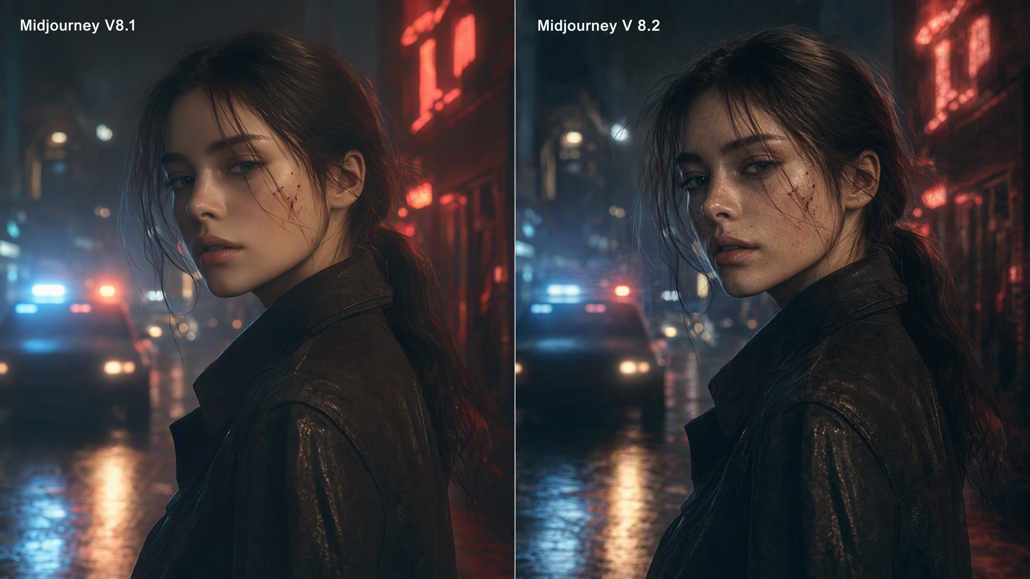 Illustrative comparison: V8.1-style output vs. V8.2-style output using the same prompt direction