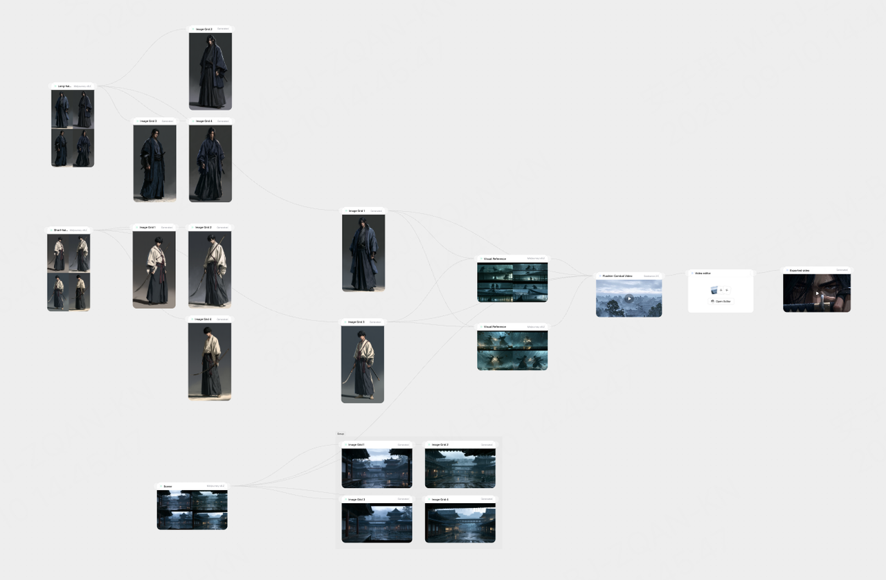 Character references built in Midjourney V8.2 for a consistent battle video