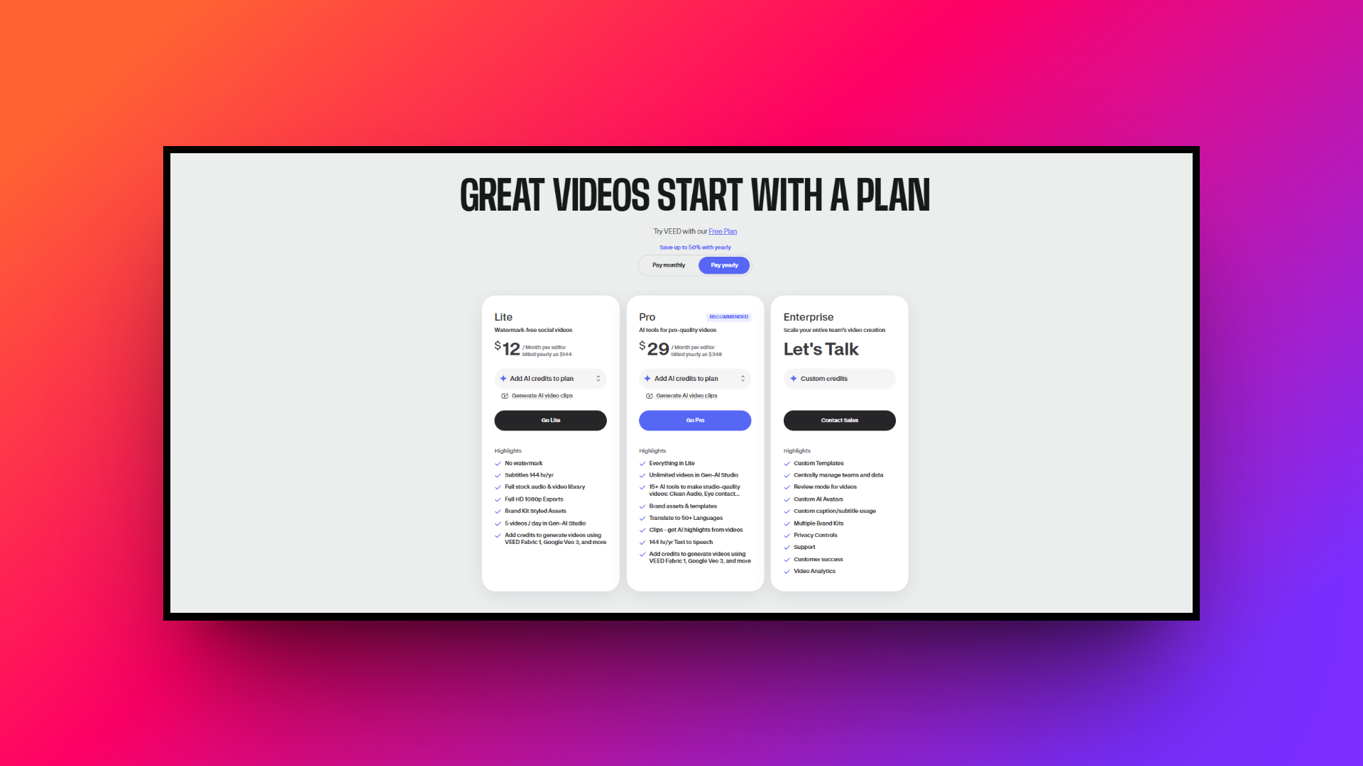 VEED.IO subscription plans
