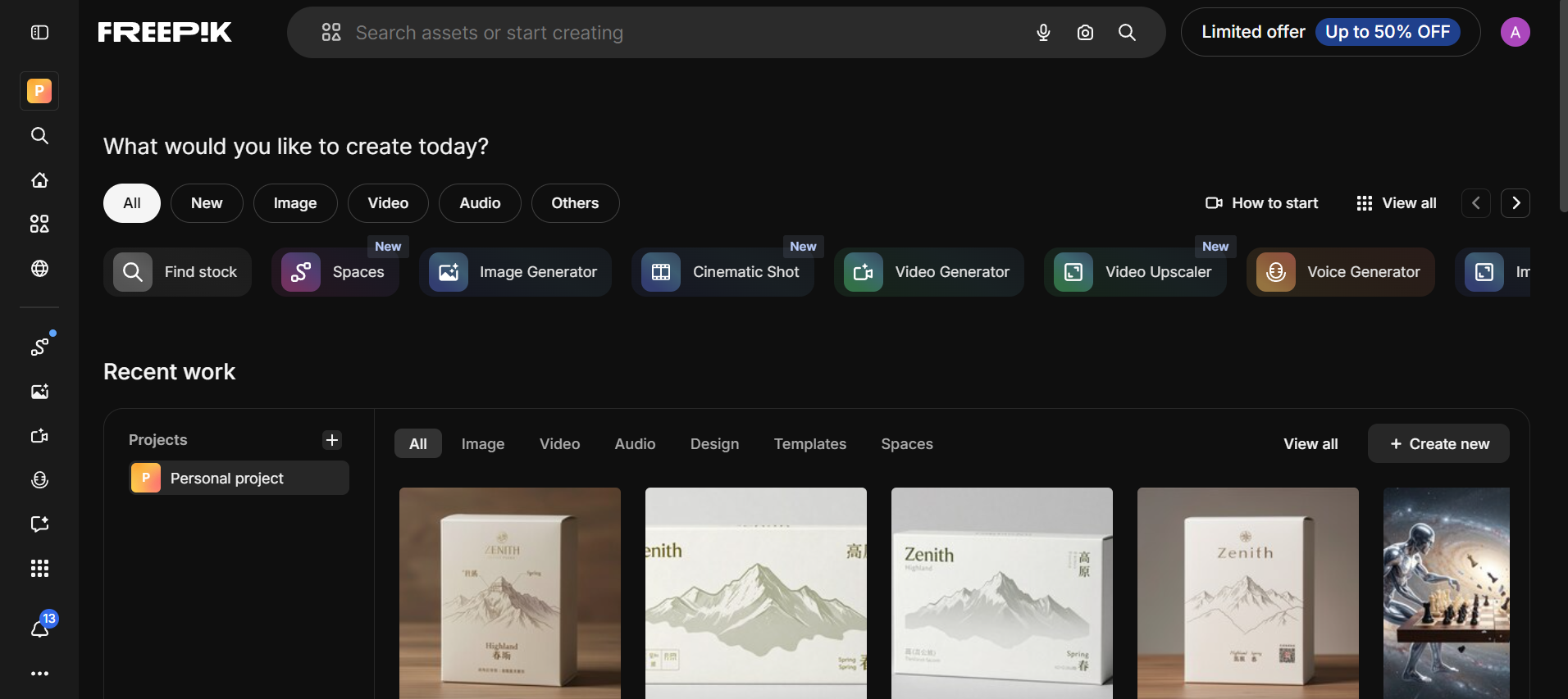 Freepik interface