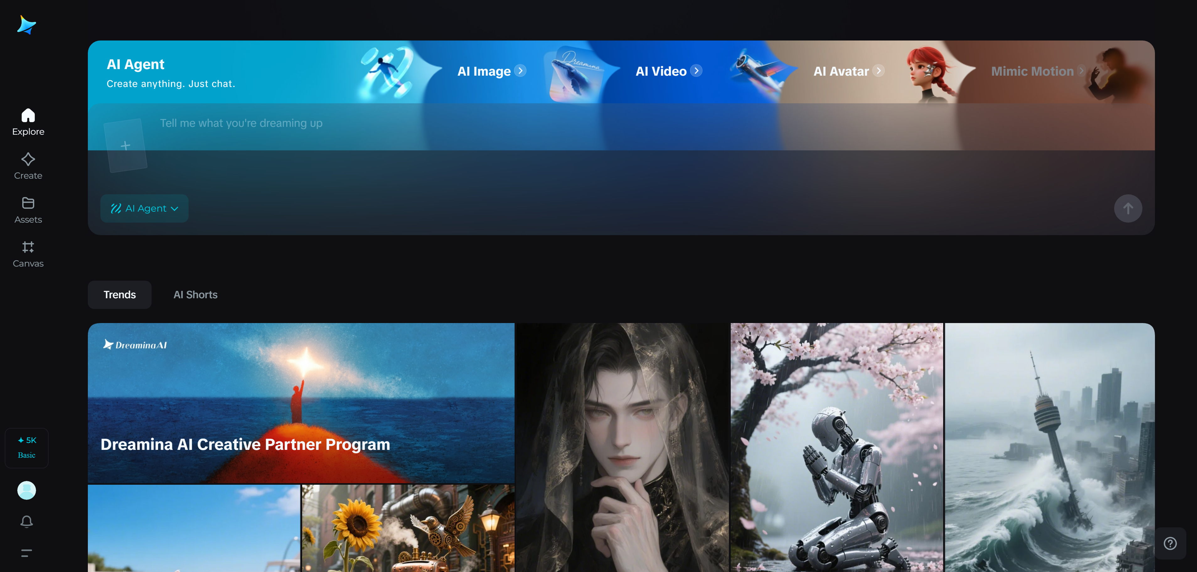 Interface do Dreamina AI