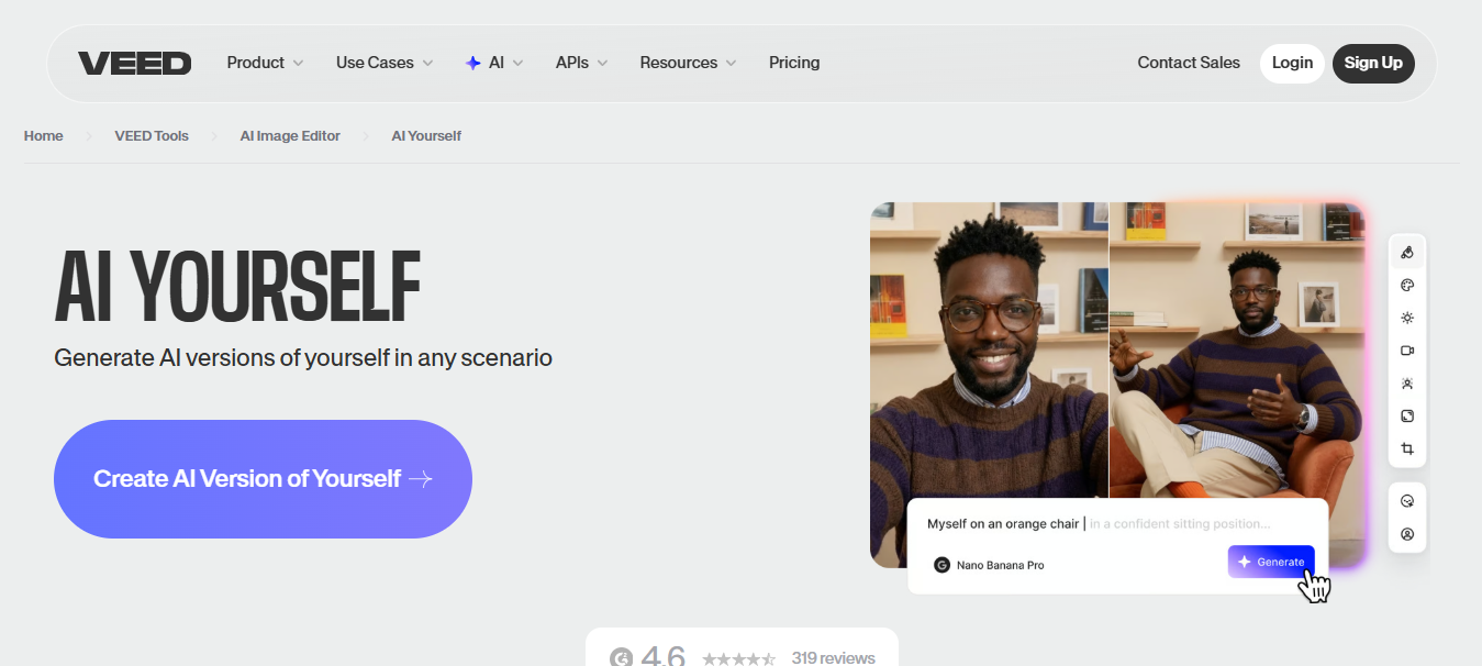 VEED AI Yourself para incorporarte en un generador de imágenes de IA