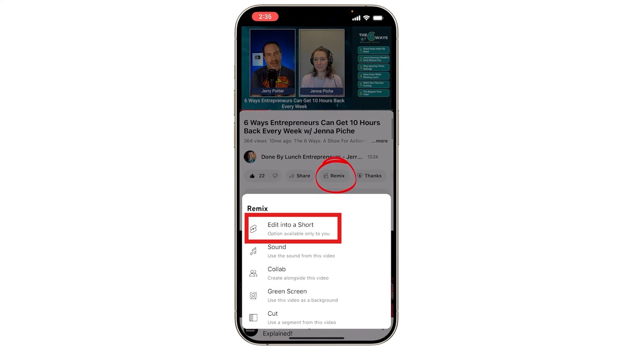 Tap the "Remix" button