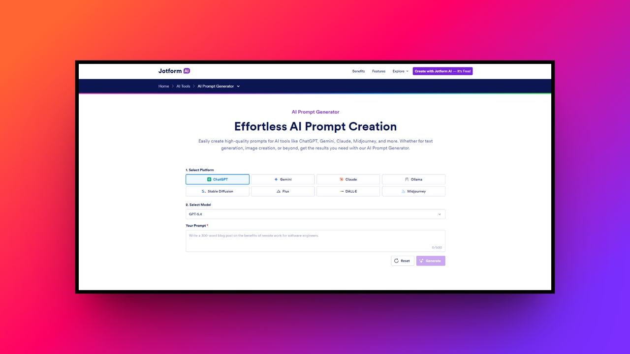 Jotform AI prompt generator - notable AI image prompt generator
