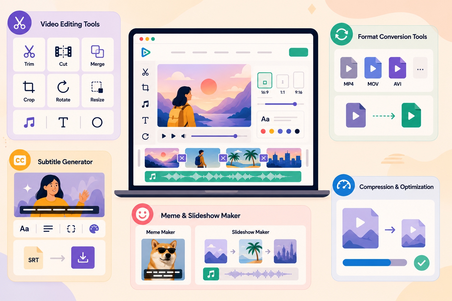 Key features of the Clideo video maker