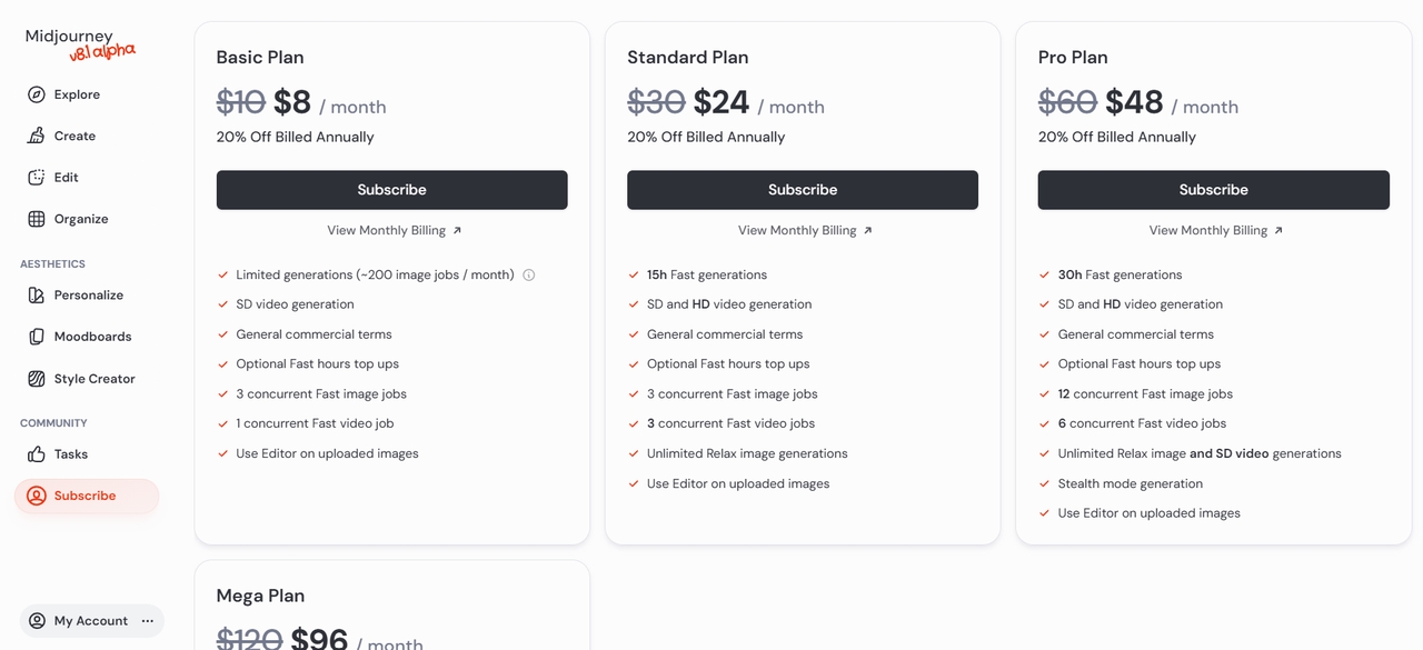 Choose subscription plan