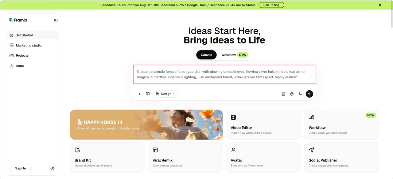 Enter a prompt or upload reference images
