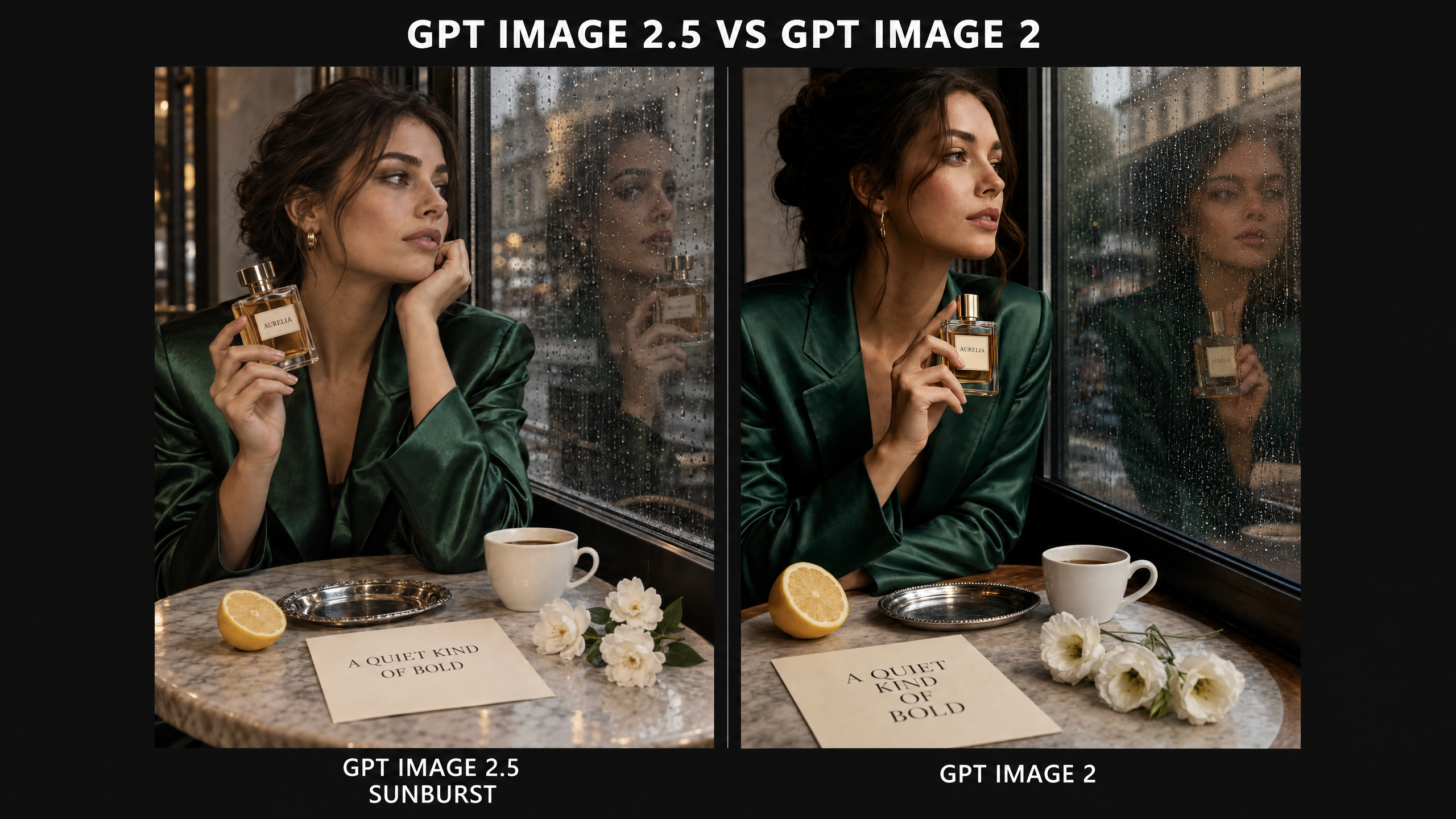 Same-prompt comparison: GPT Image 2.5 Sunburst on the left and GPT Image 2 on the right