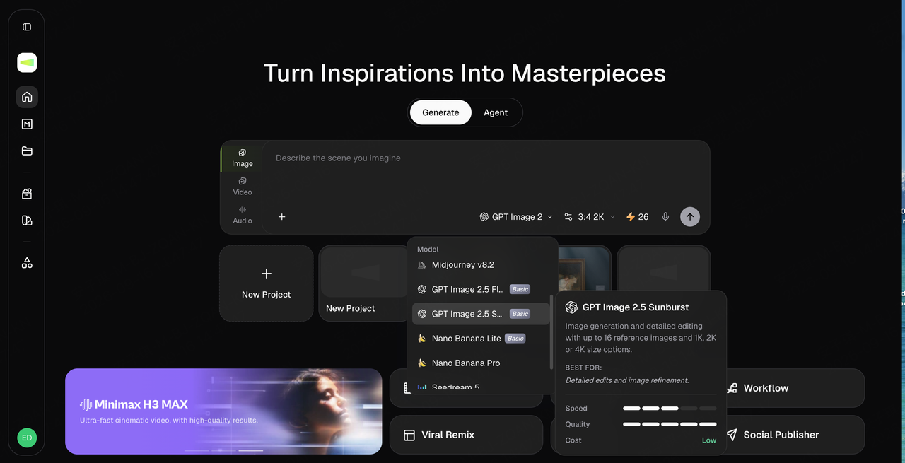 Select GPT Image 2.5 in Framia and begin with a clear creative brief.